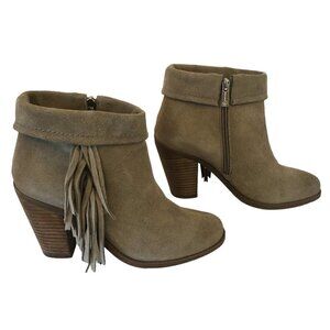 Jessica Simpson Callaghan Ankle Boots Suede Fringe Heeled  Zipper Booties Size 7